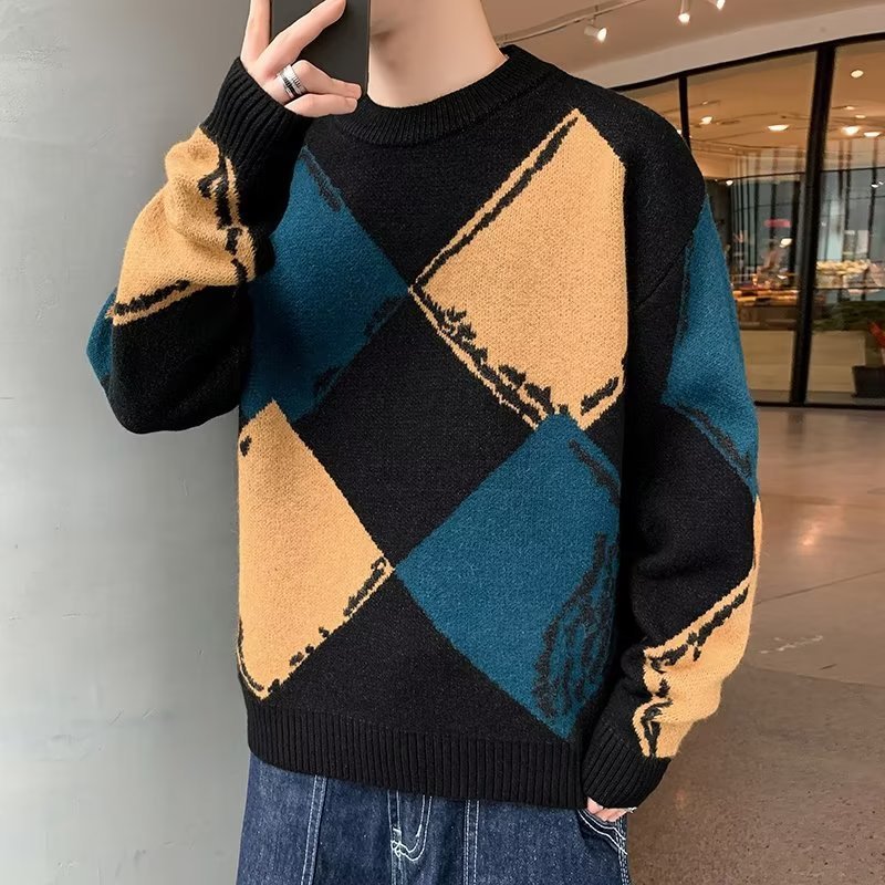 Casual Autumn And Winter Thickened Sweater Men’s Round Neck Lazy Trendy Bottoming Shirt - Black / M