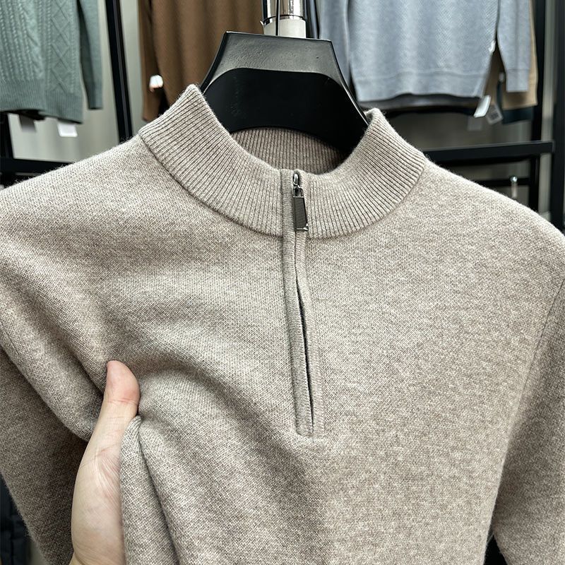 Casual Half Zipper Thermal Knitwear Coat - Beige / M