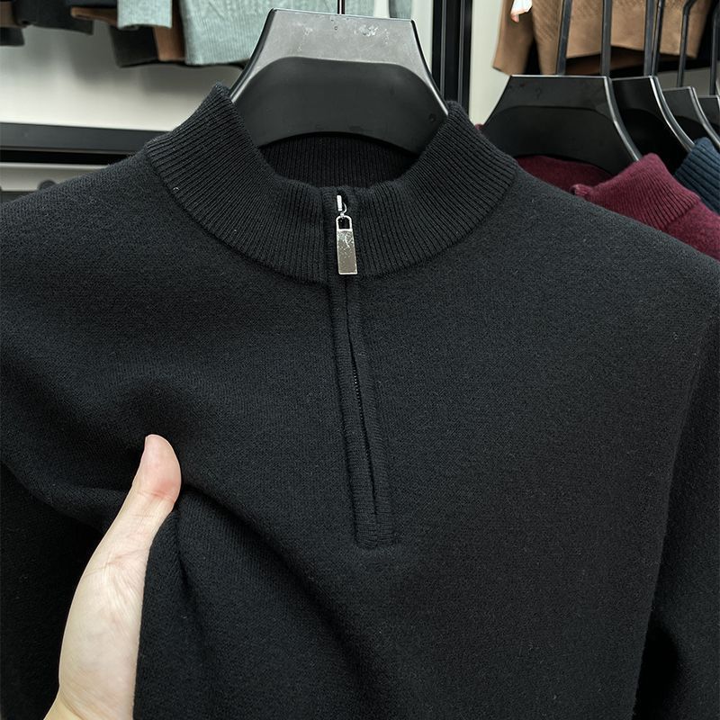 Casual Half Zipper Thermal Knitwear Coat - Black / M