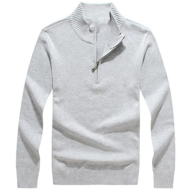 Casual Half Zipper Thermal Knitwear Coat - Light Gray / M