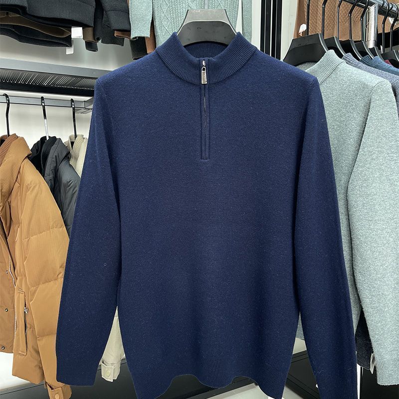 Casual Half Zipper Thermal Knitwear Coat - Navy Blue / M