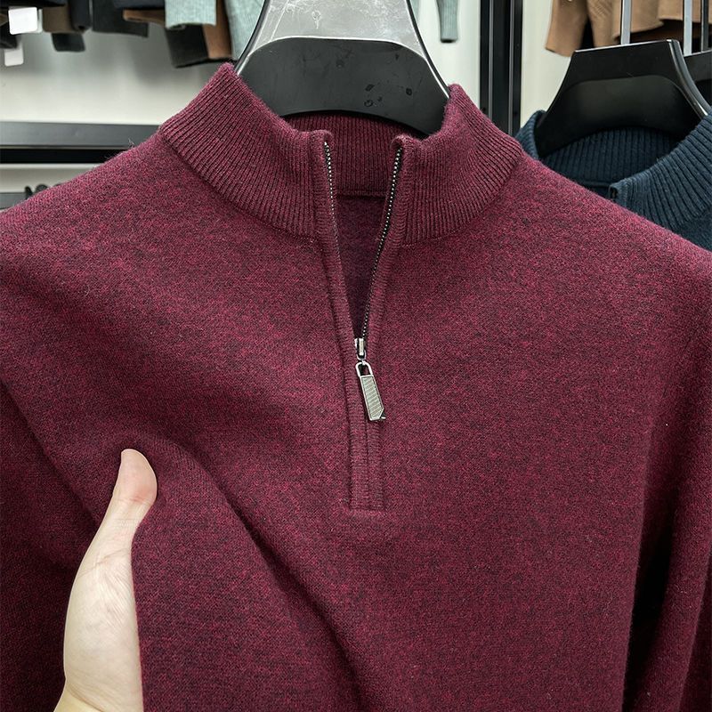 Casual Half Zipper Thermal Knitwear Coat - Wine Red / M