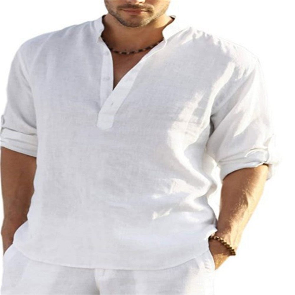 Casual Men’s Loose Fitting Shirt With Long Sleeves - White / XL