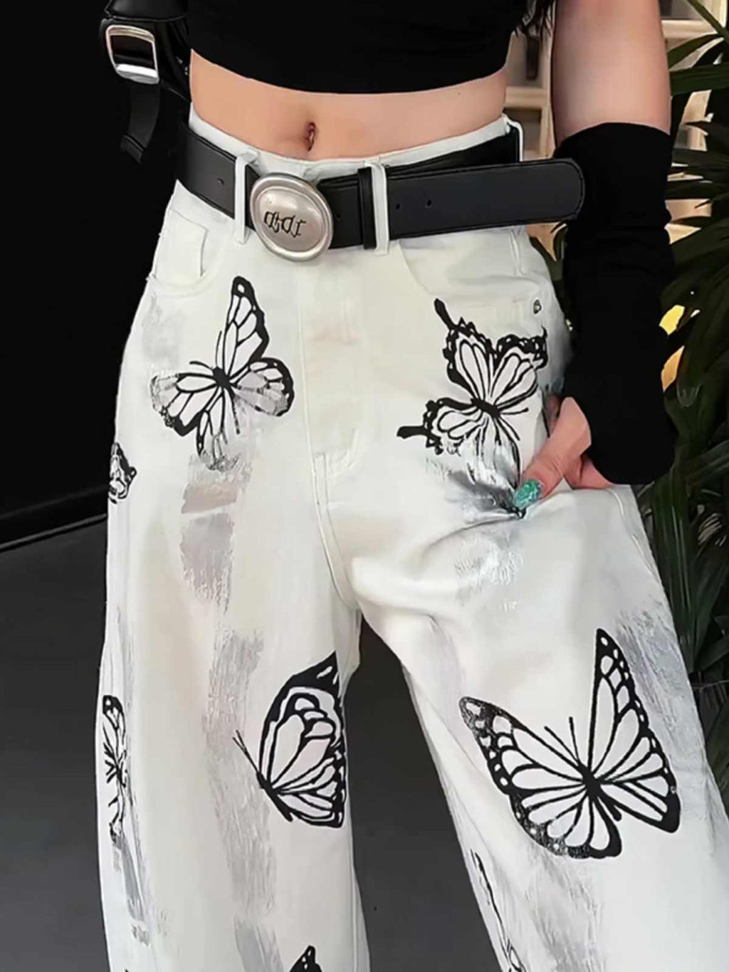 Casual Pants Butterfly Tie-dyed Wide-leg Women’s White