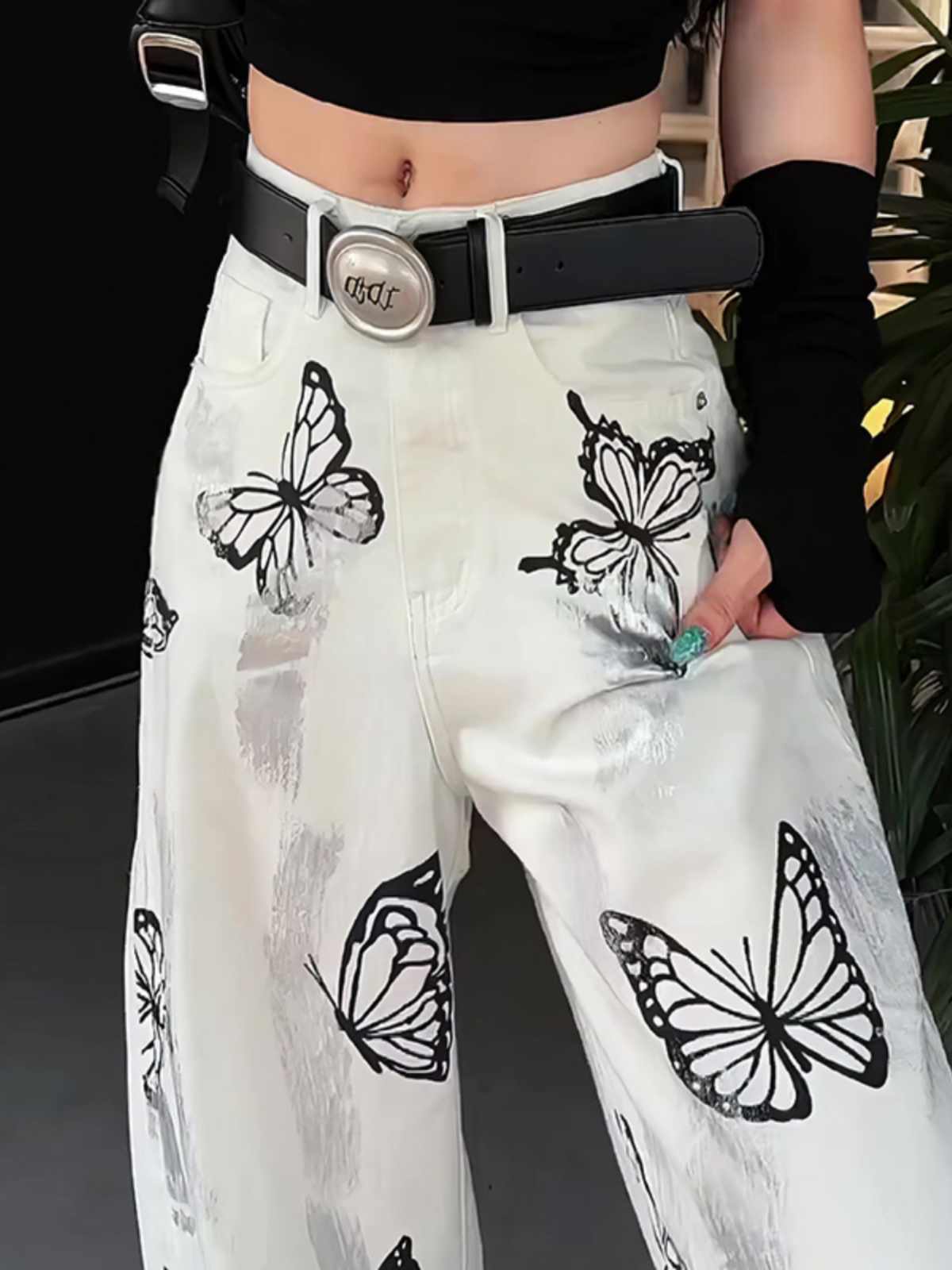 Casual Pants Butterfly Tie-dyed Wide-leg Women’s White