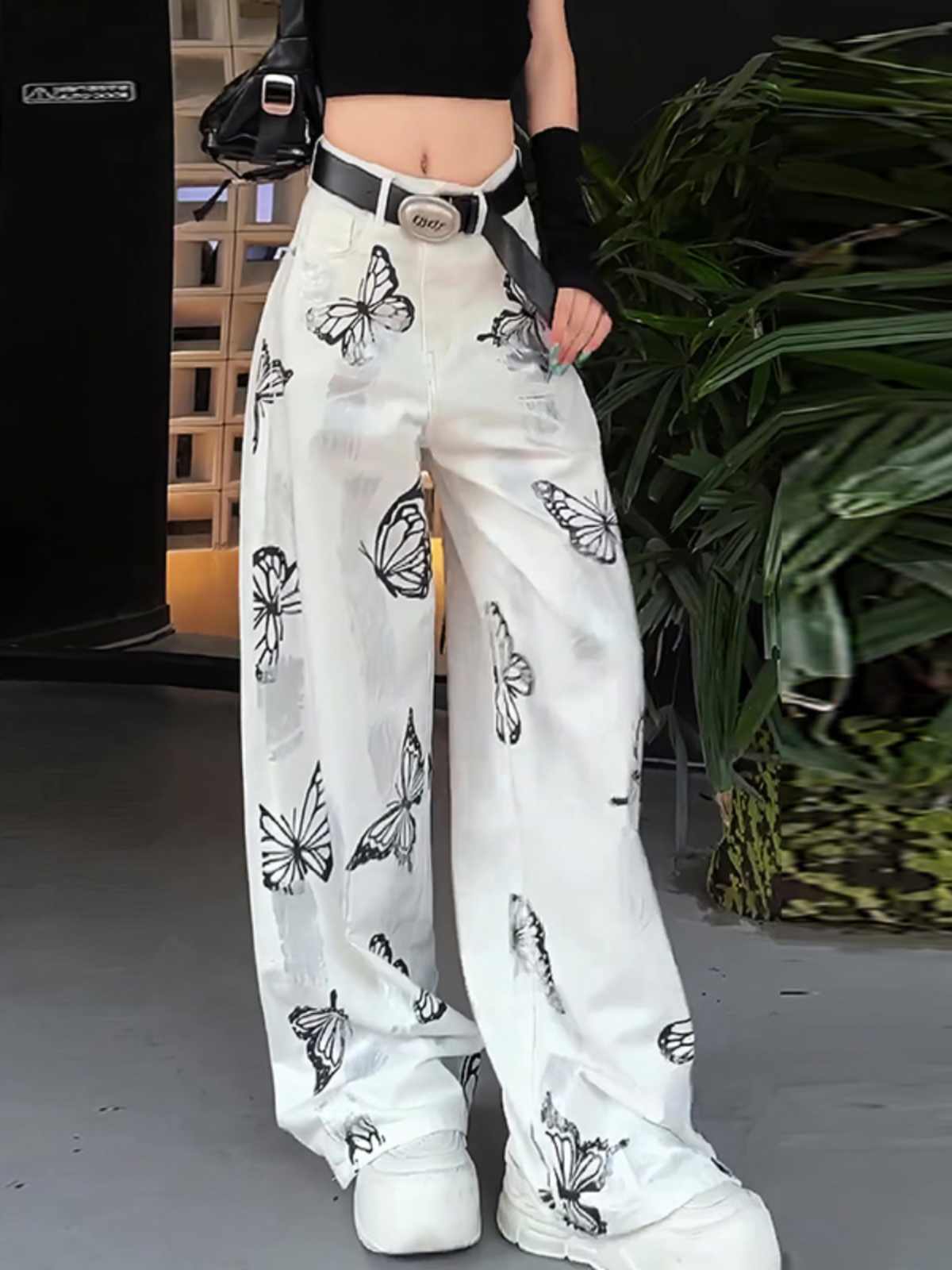 Casual Pants Butterfly Tie-dyed Wide-leg Women’s White - White / 2XL
