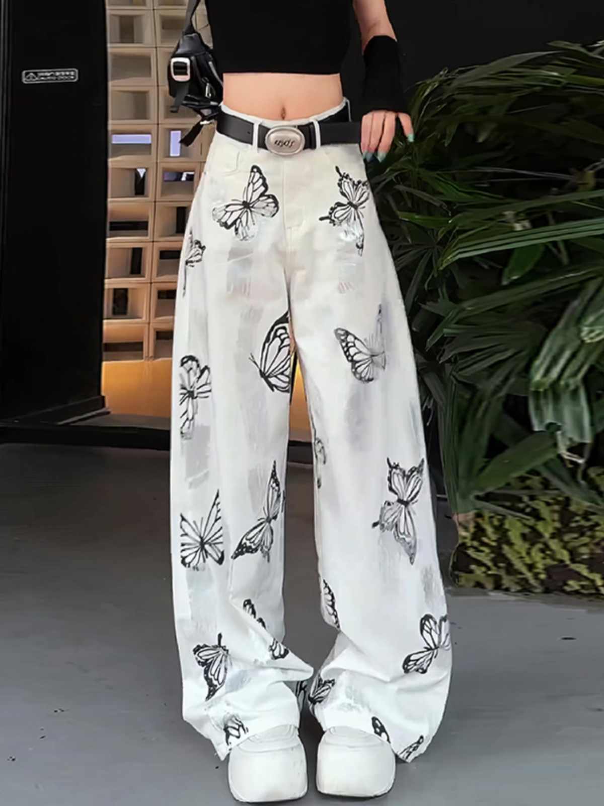 Casual Pants Butterfly Tie-dyed Wide-leg Women’s White