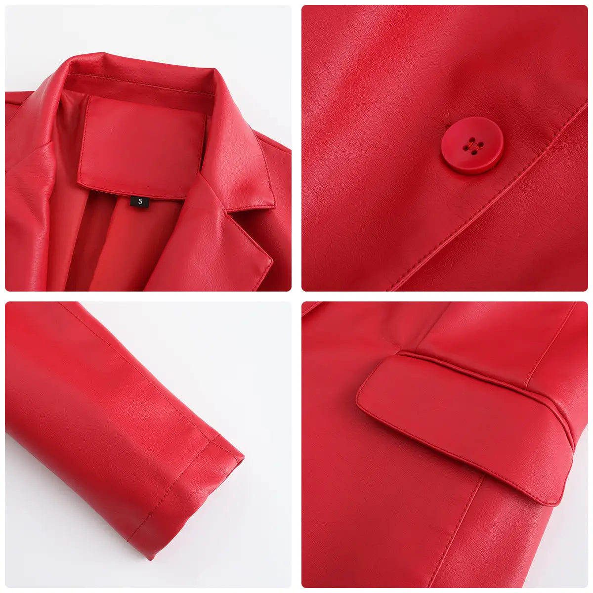 Single Button Commute Leisure Solid Color Leather Coat