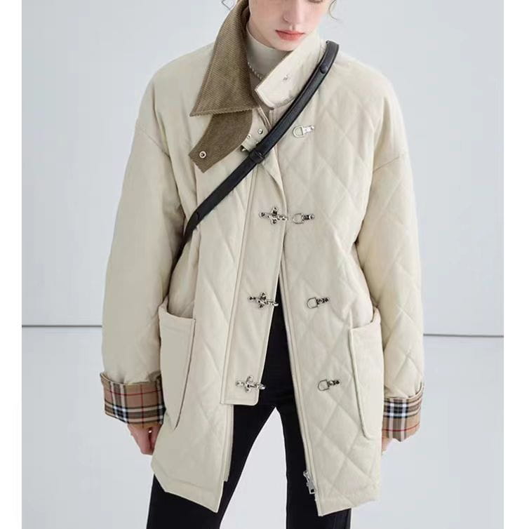 Polyester Cotton Women’s Aircraft Buckle Quilted Trench Coat Coat