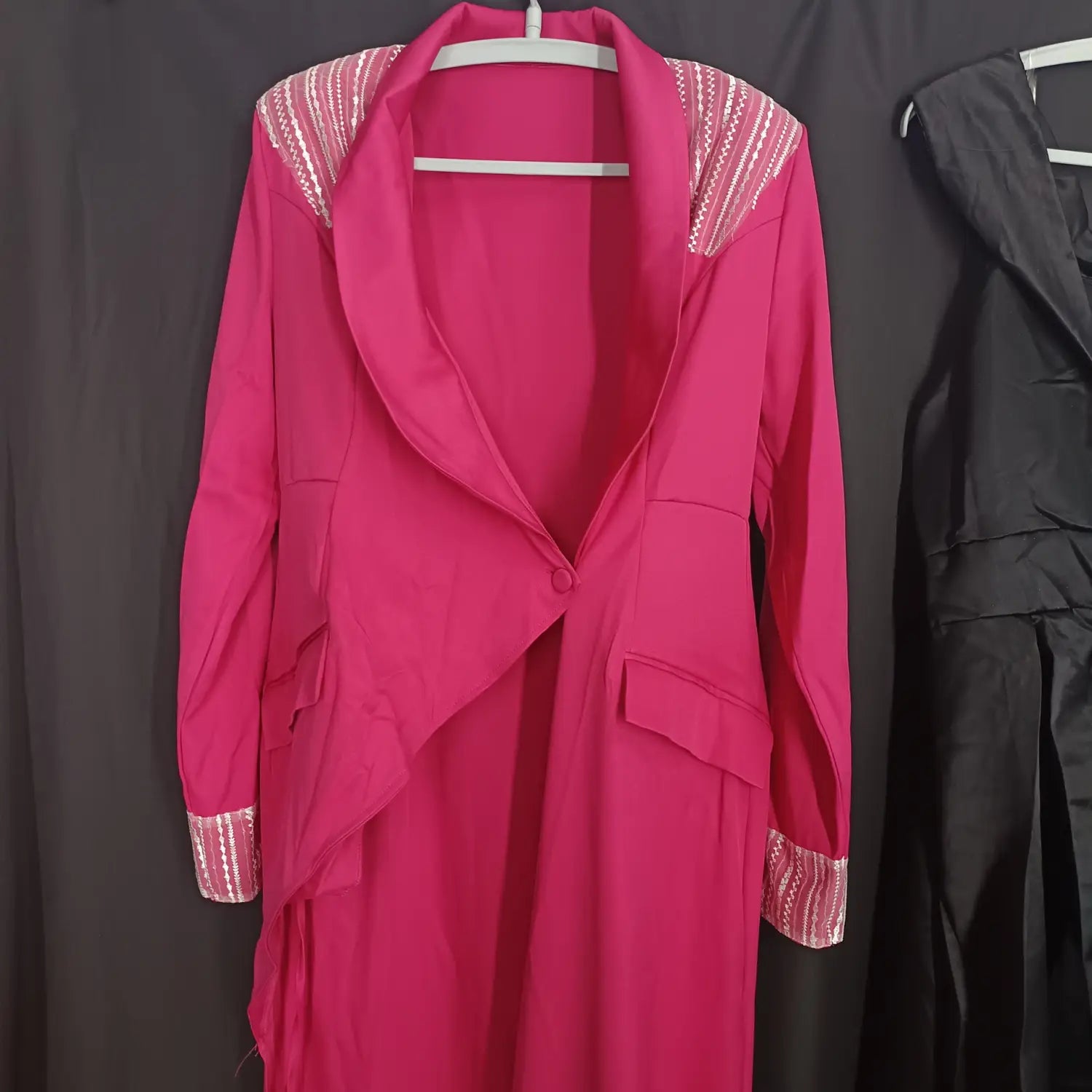 Rose Red Suit Collar Deep V Split High Waist Dress