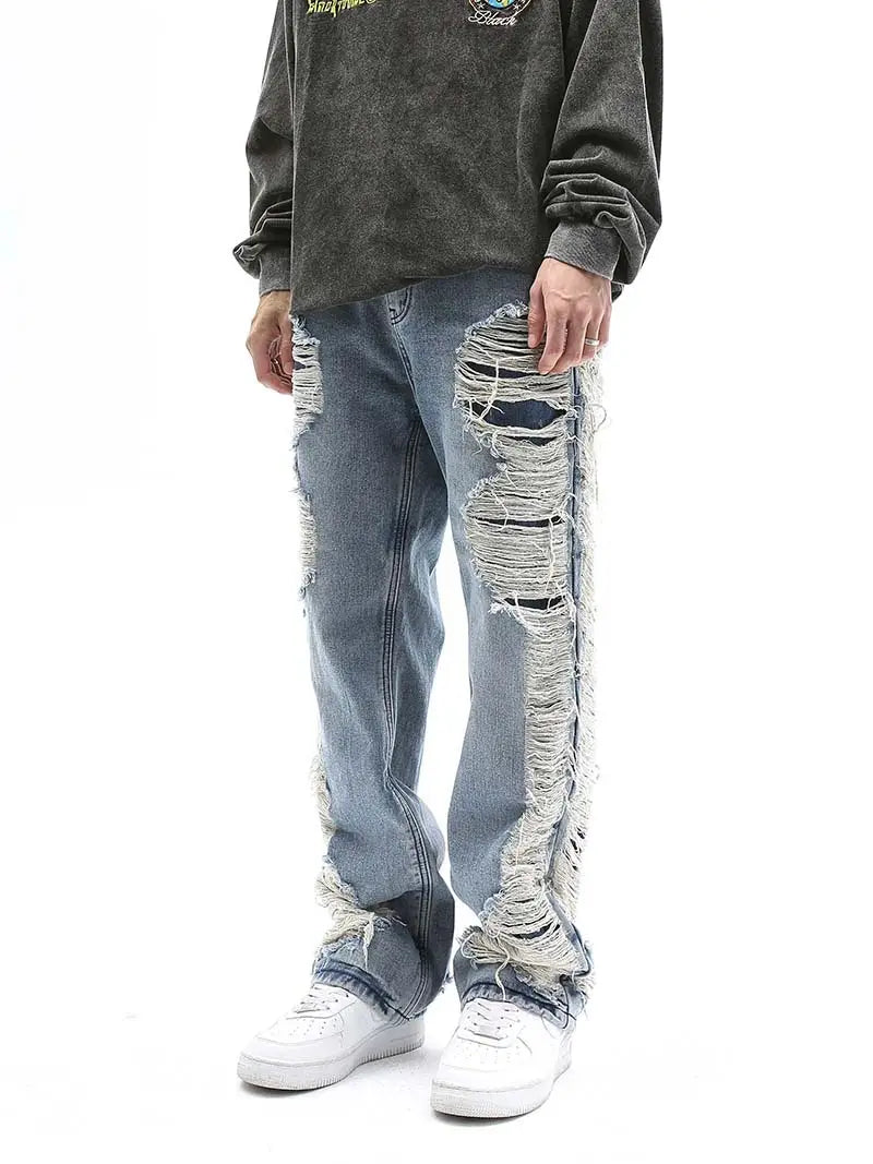 Worn Out Cat Whisker Jeans Loose Personality Hip-hop Straight Pants