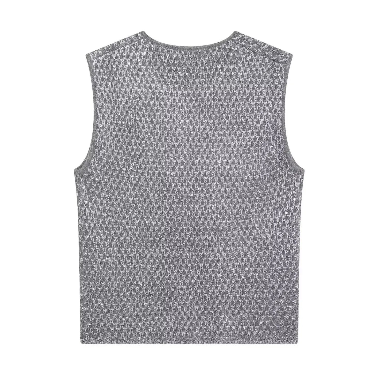 European And American Women’s Beads Decoration Metallic Yarn Knitted Top