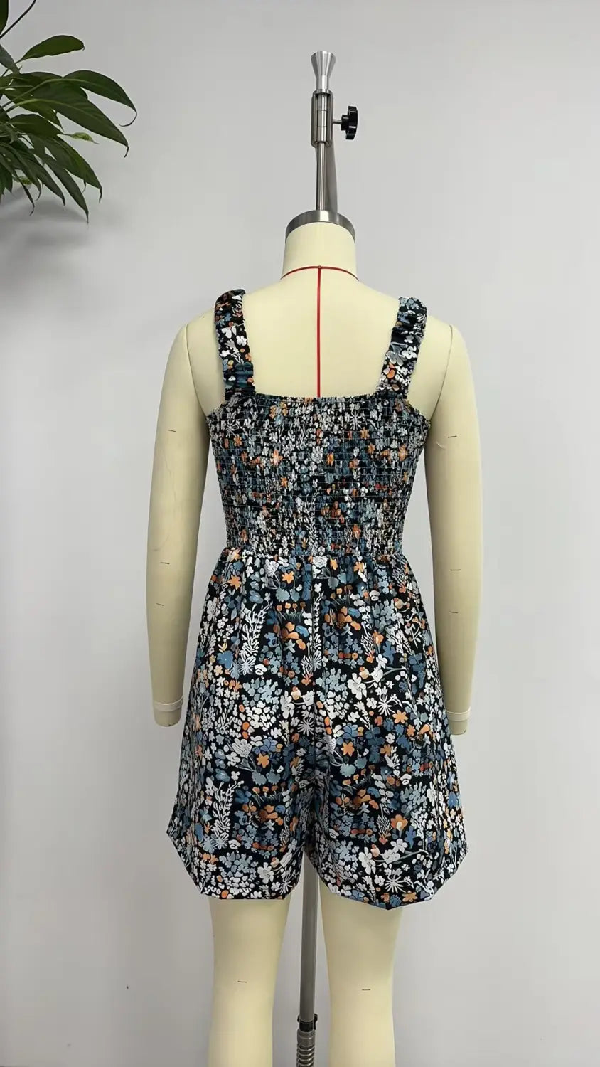 Flower Print Shorts Jumpsuit Summer Fashion Sleeveless Beach Bodysuit