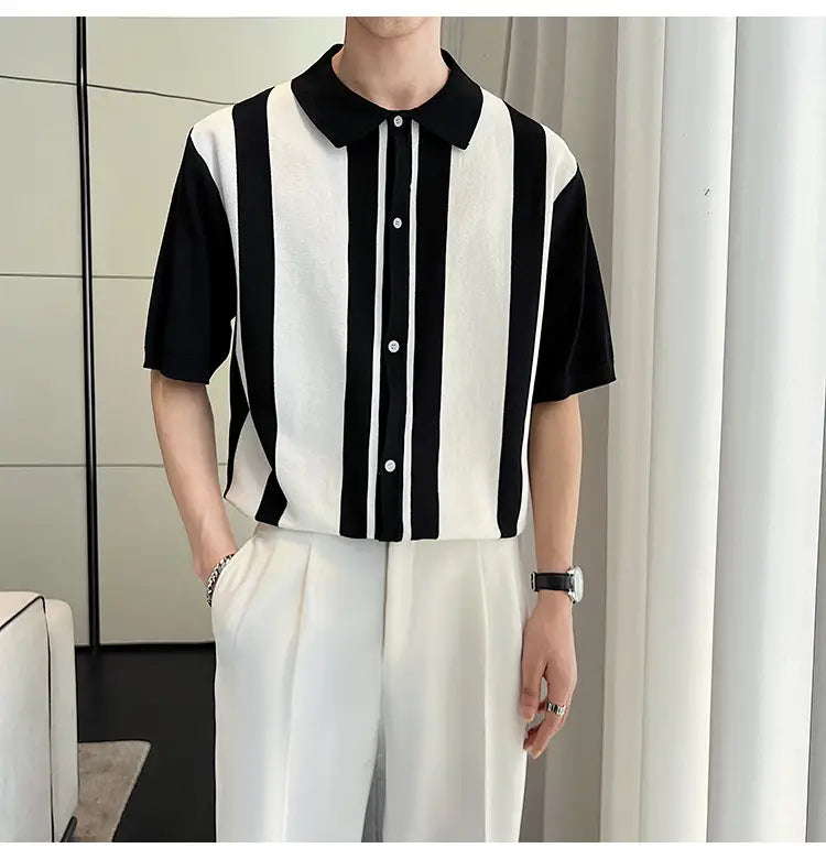 Men’s Striped Color Blocking POLO Sweater