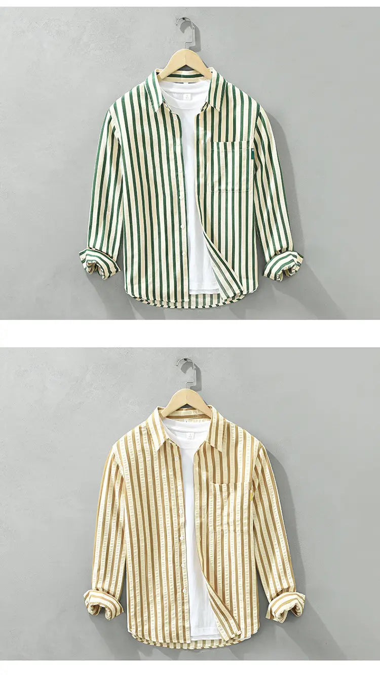 Vertical Striped Long-sleeved Shirt Loose