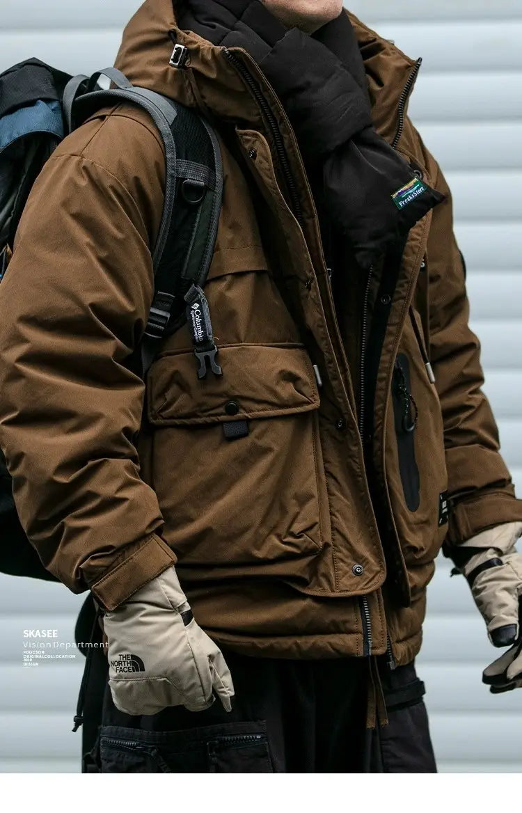 Loose Outdoor Multi-pocket Winter Workwear Hooded Down Jacket