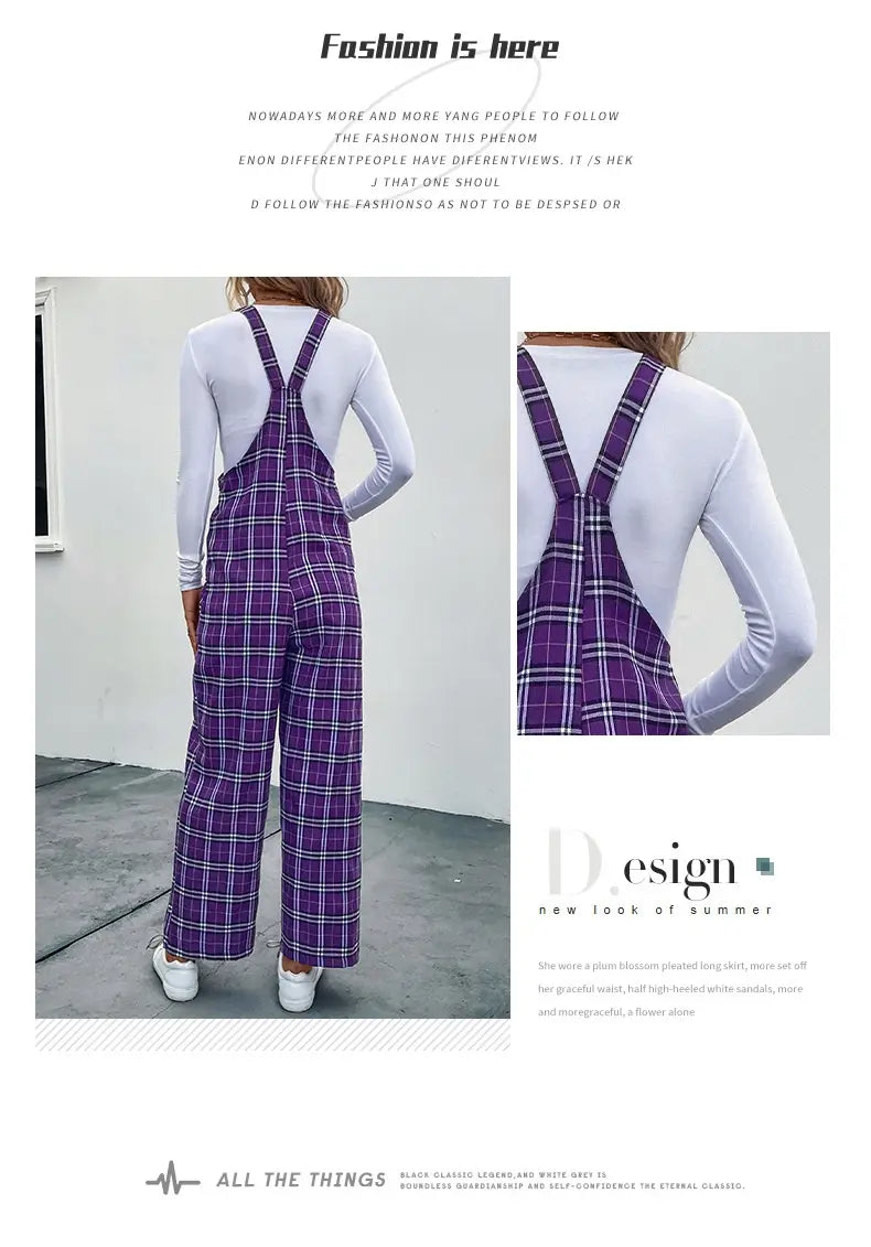 Plaid Spaghetti Straps Casual Jumpsuit Women’s Clothing