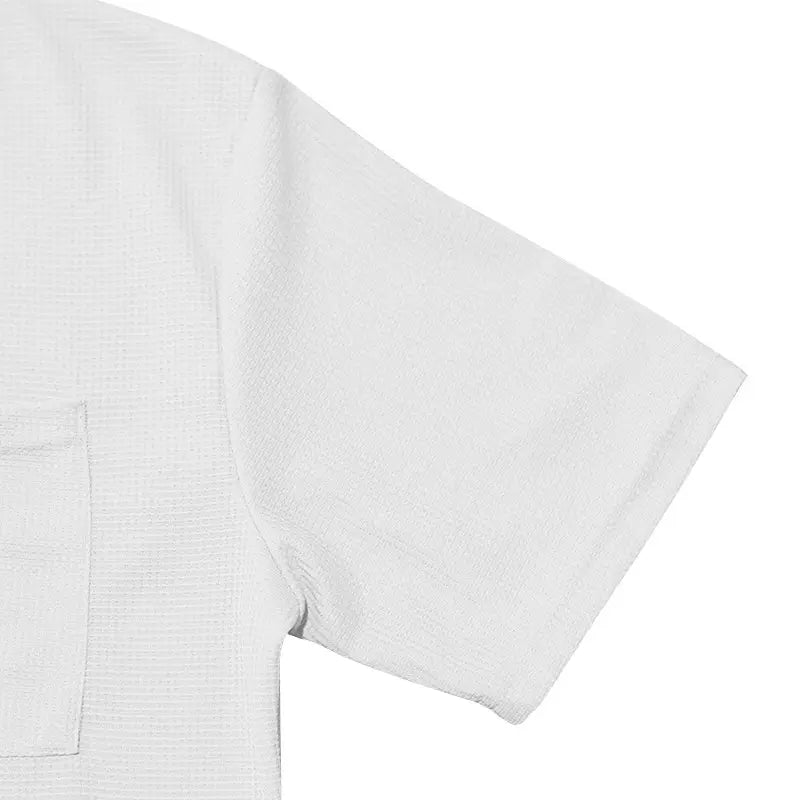 Waffle Round Neck Pocket Short-sleeved Shorts Casual Sports Suit