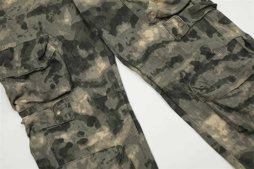 Mountain Outdoor Multi-pocket Workwear Tie-dye Camouflage Pants Men