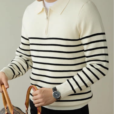 Men’s Spring And Autumn New Half Zipper Striped Business Casual Sweater