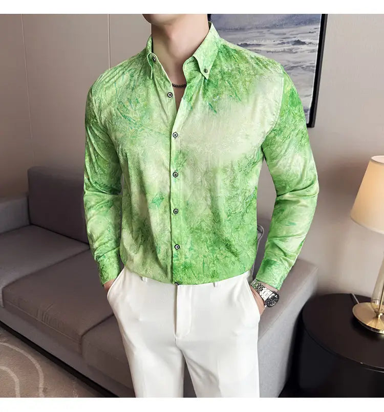 Trendy Tie-dye Printed Shirt Men’s Long Sleeve Spring Slim-fitting