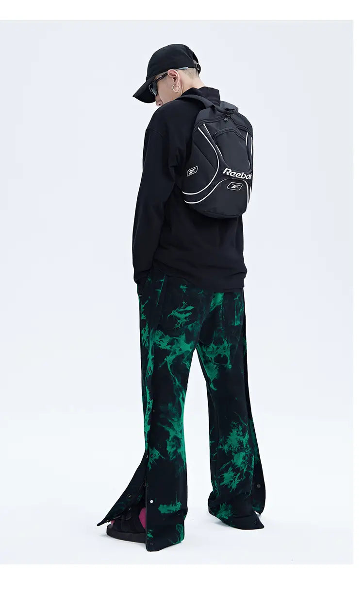 Black And Green Tie Dye Zipper Breasted Pants For Men