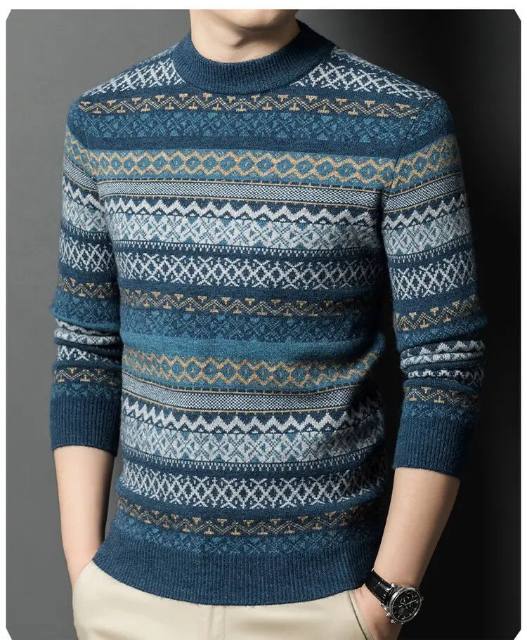Men’s Pullover Thickened Striped Sweaters Bottoming Shirt