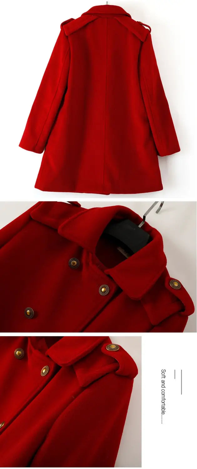 Korean Style Wool Double Breasted Coat For Women