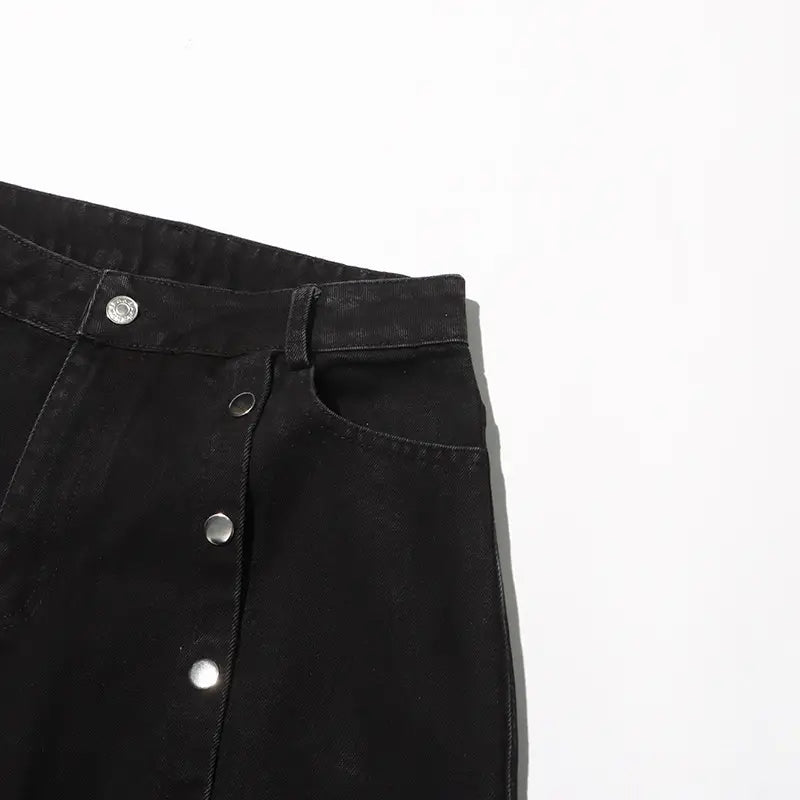 New Detachable Multi-button Design Irregular High Waist Jeans