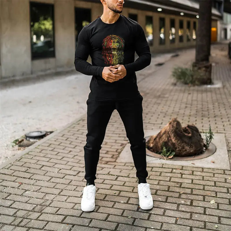 Solid Color Men’s Top Crew Neck Slim Print