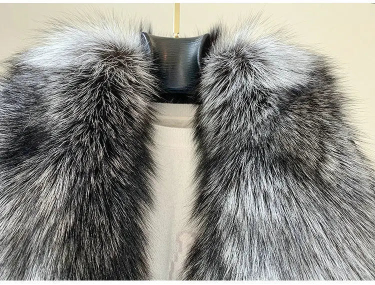 Fur Coat Women’s Short Houndstooth Fur Collar Silver Fox Fur Jacket