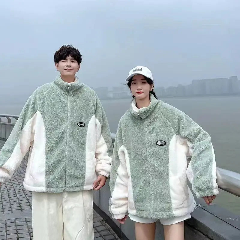 Mint Green Stitching Berber Fleece Coat Men And Women