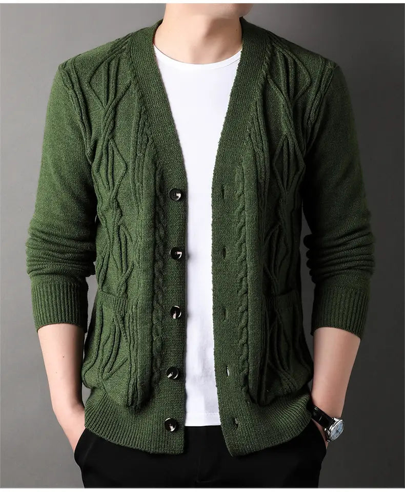 Knitted Cardigan Rhombus Loose Casual Sweater Coat Men