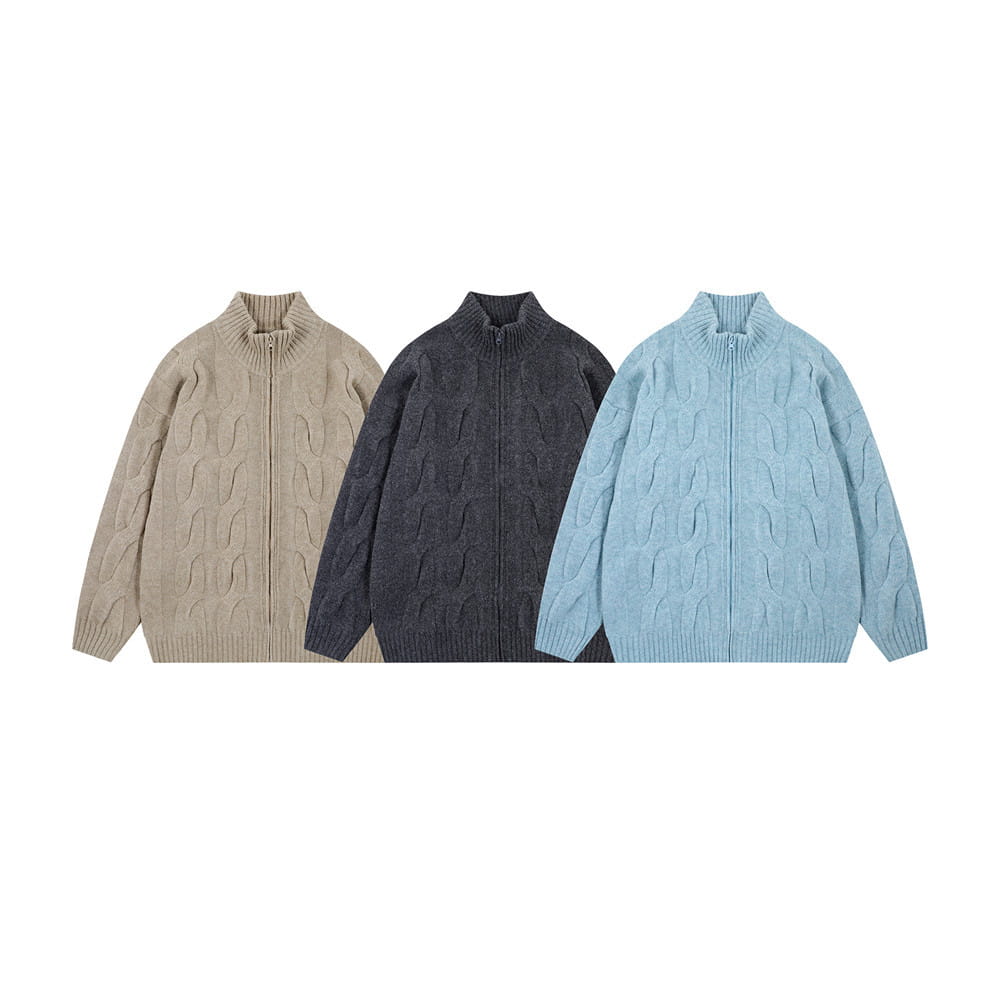 Simple Solid Color Twisted Collar Cardigan Sweater