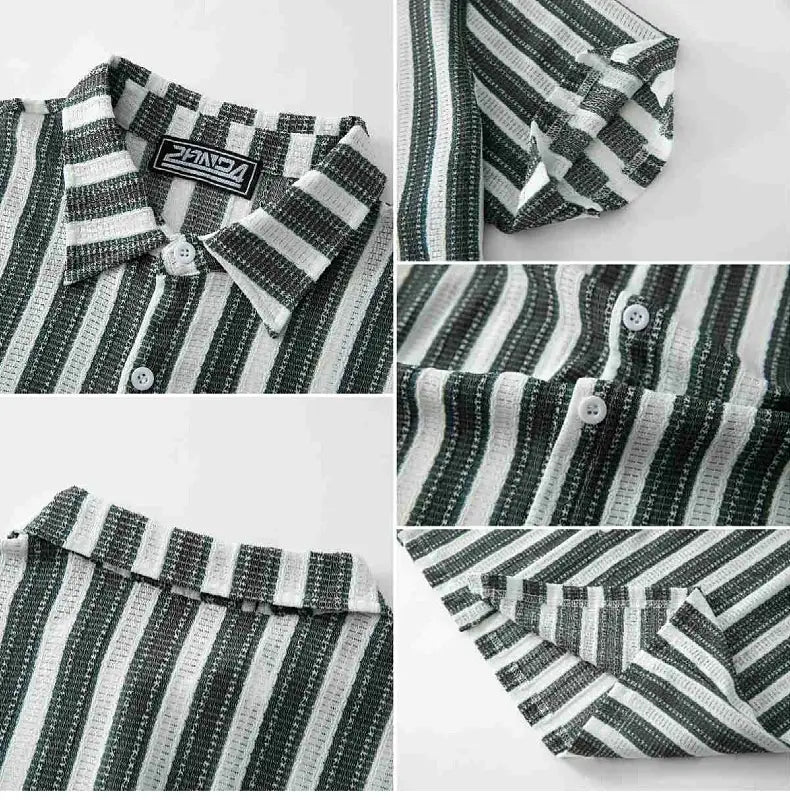 Men’s Beach Casual Yarn-dyed Striped Short-sleeved Lapel Shirt A0407