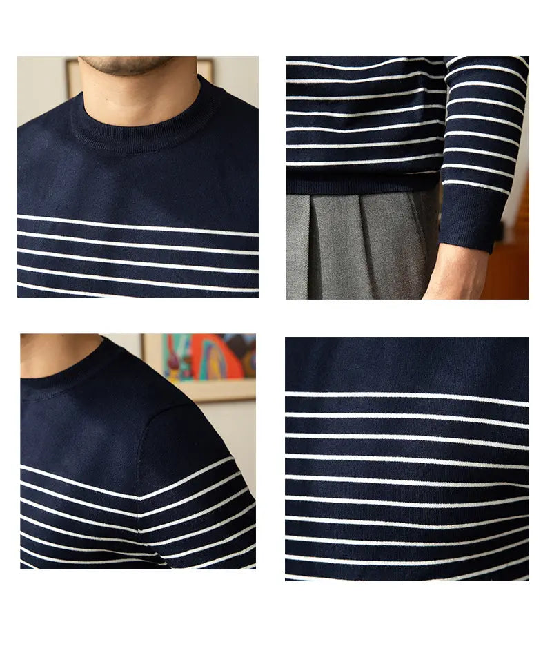 Business Commute Striped Design Contrast Color Long Sleeves Knitwear