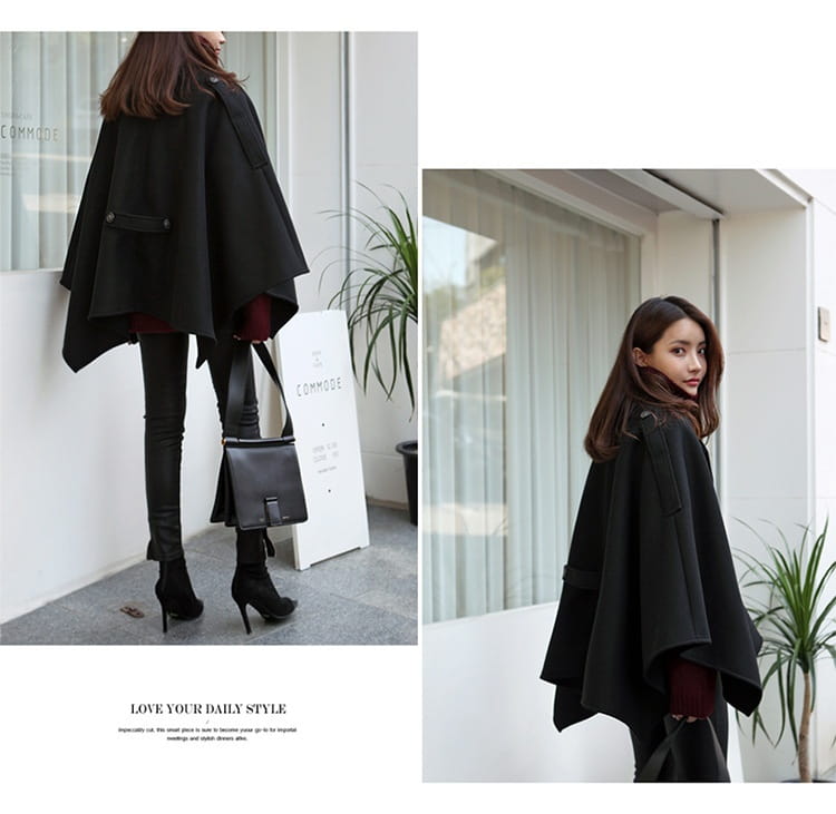 Lace-up Shawl Cape Thickened Coat Woolen