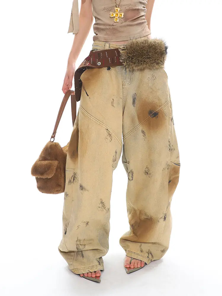 Washed Old Blooming Retro Machete Profile Loose Jeans
