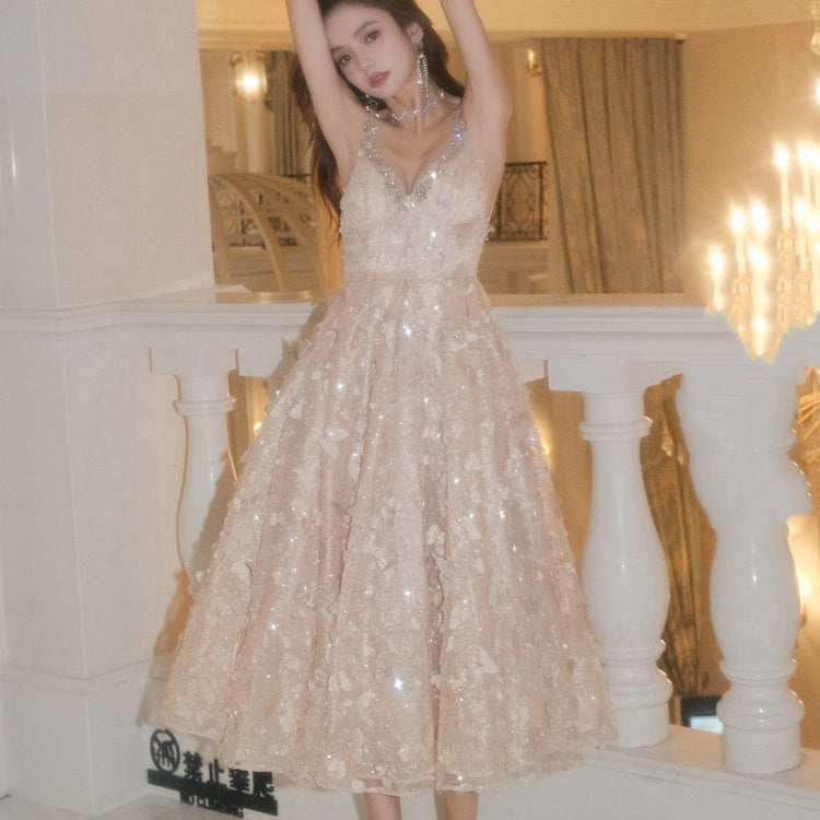 Women’s Crystal Suspender Birthday Engagement Cocktail Dress