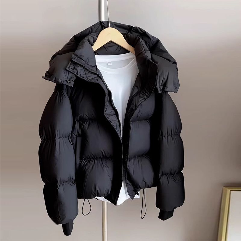 Thick Loose Down Cotton-padded Jacket - Black / S