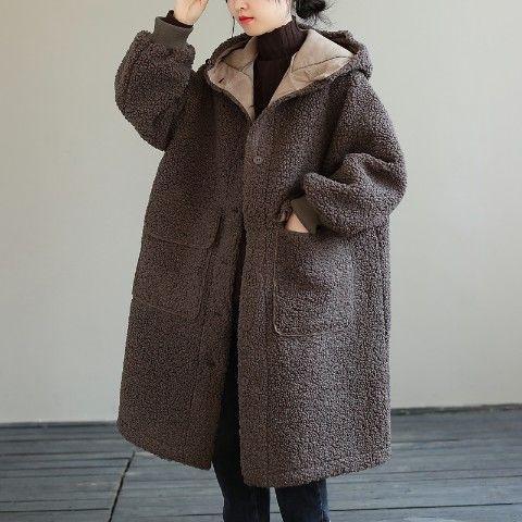 European And American Plus Size Loose Lamb Wool Younger Hoodie Padded Coat Women - Coffee / Free Size
