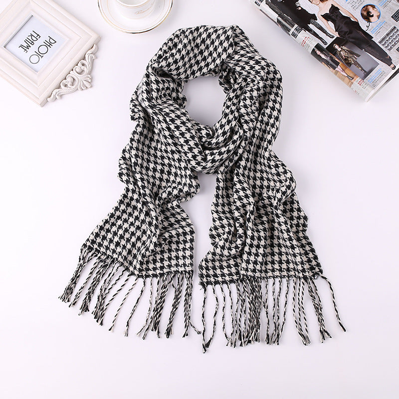 Men’s Fashion English Plaid Faux Cashmere Scarf - Black yellow bird check