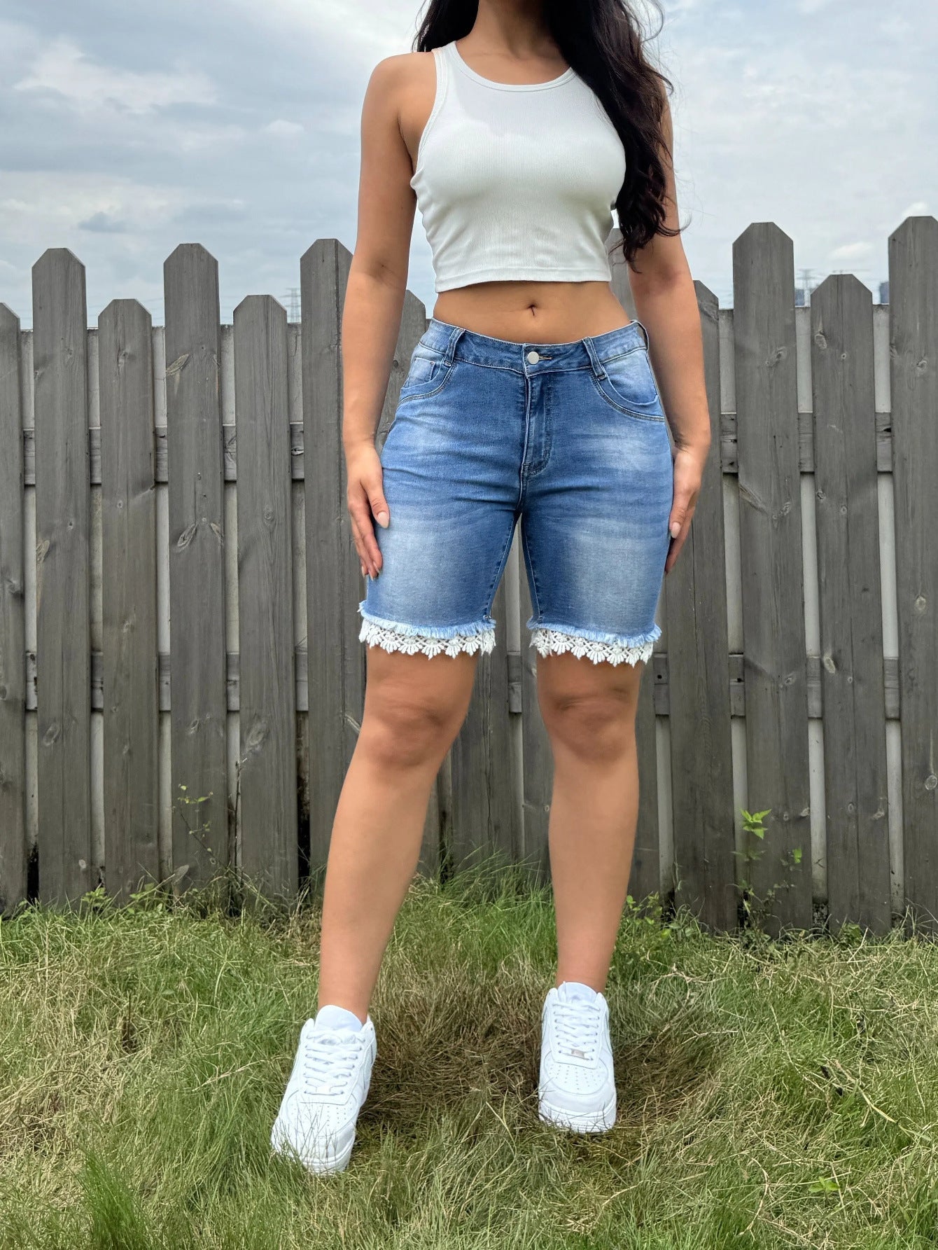 Chic Light Blue High-waisted Plus Size Denim Shorts