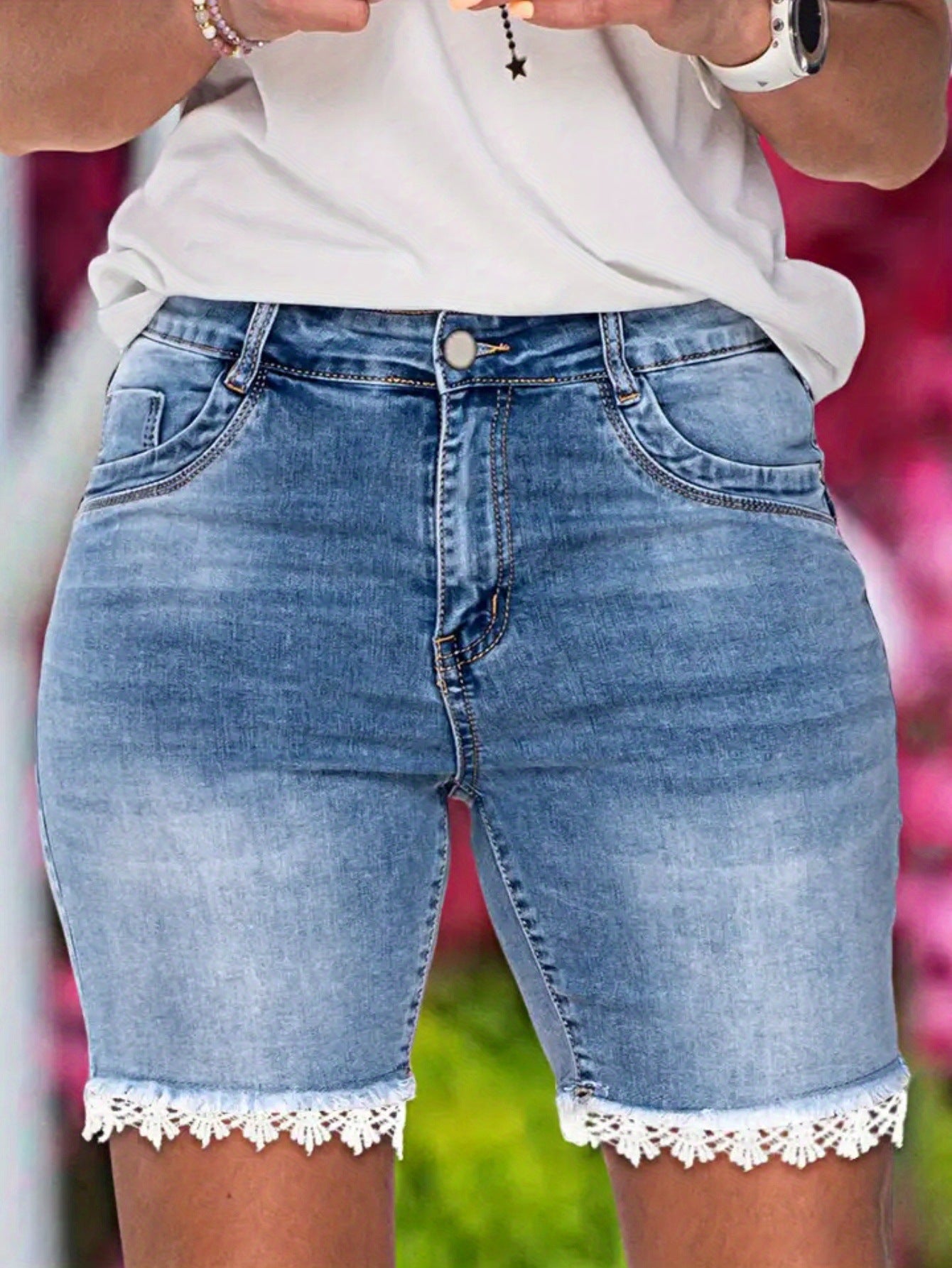 Chic Light Blue High-waisted Plus Size Denim Shorts