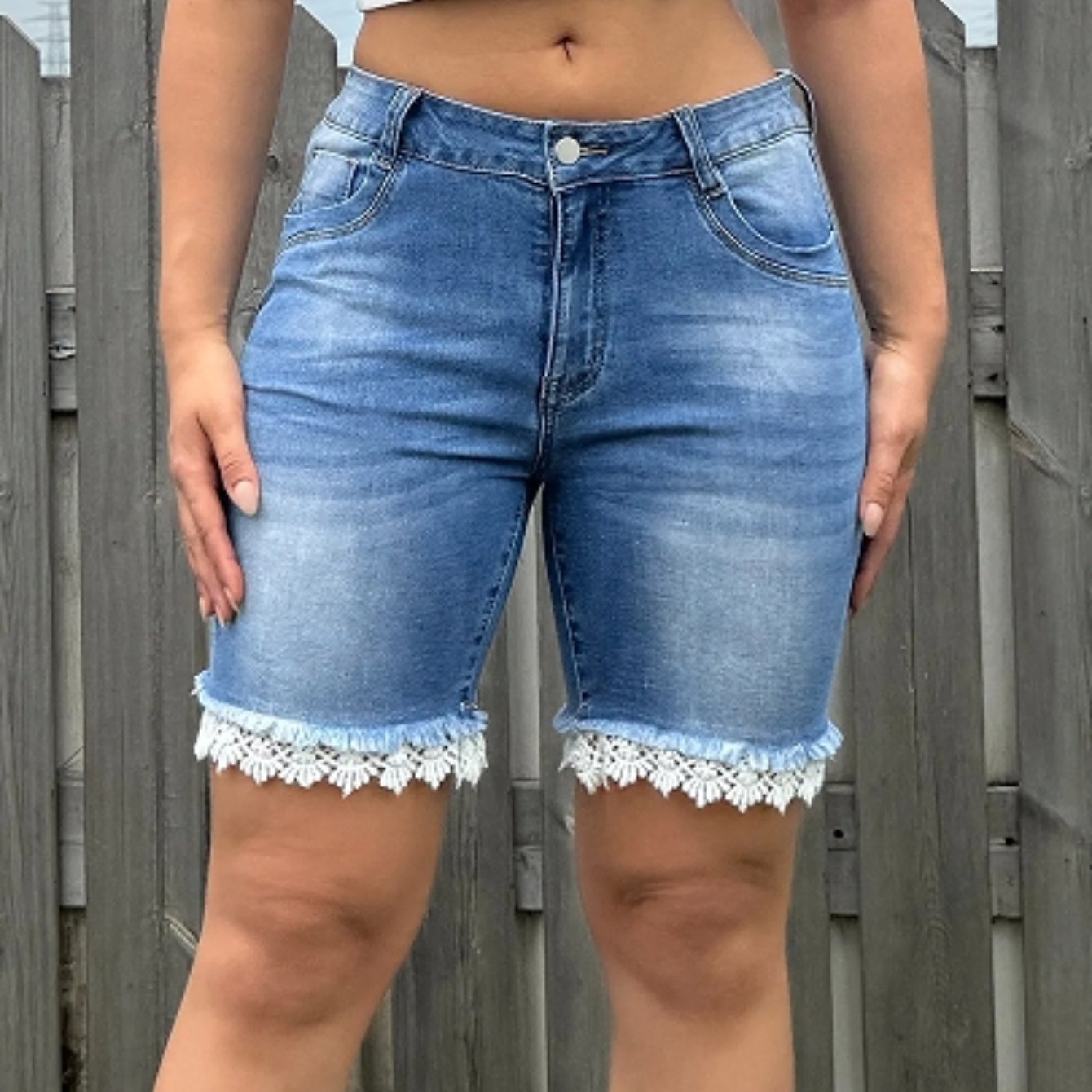 Chic Light Blue High-waisted Plus Size Denim Shorts With - Blue / 0XL