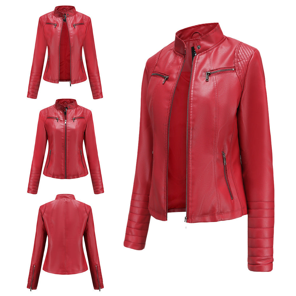 Women’s Leather Thin Motorcycle Clothing Short Chic Women’s Jacket