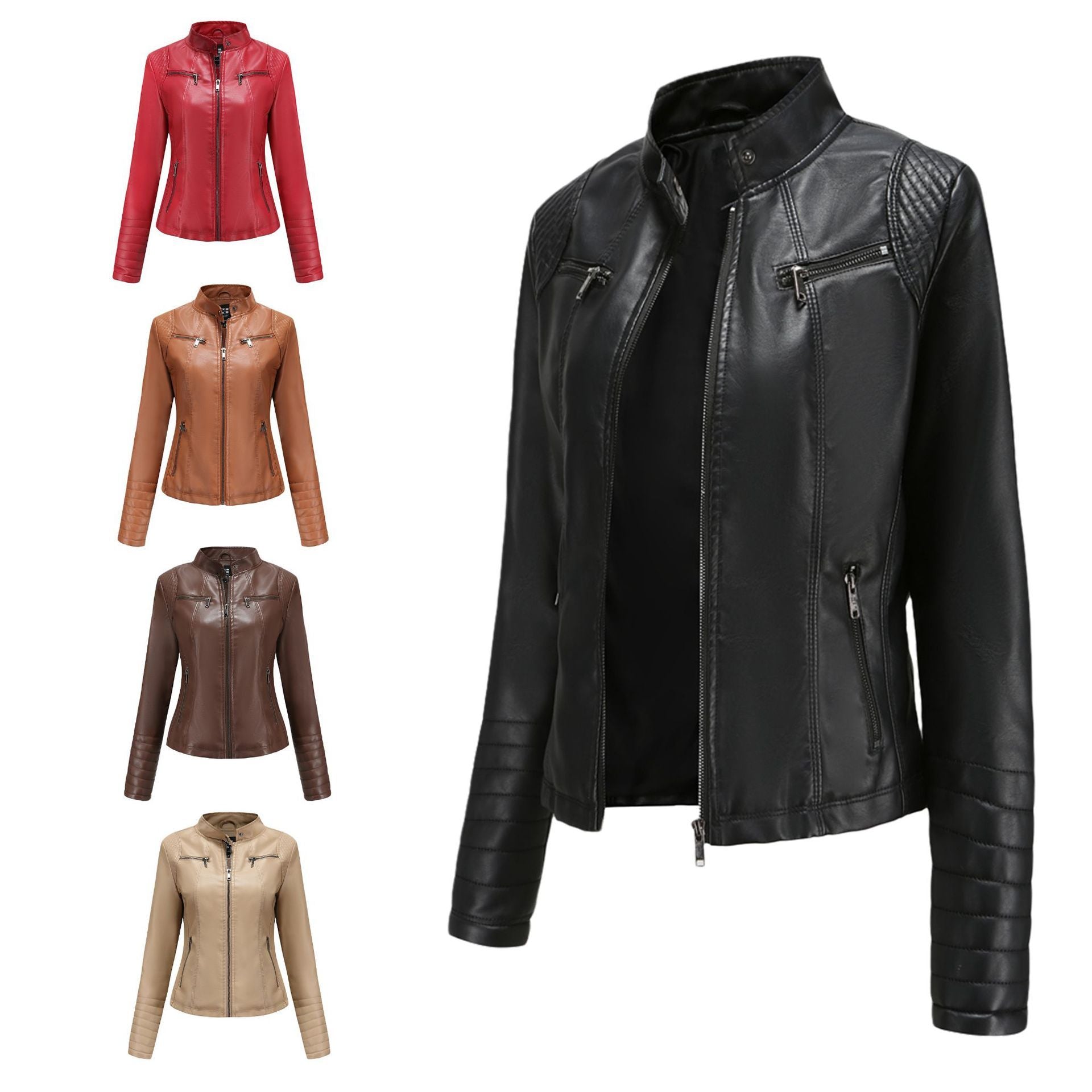 Women’s Leather Thin Motorcycle Clothing Short Chic Women’s Jacket