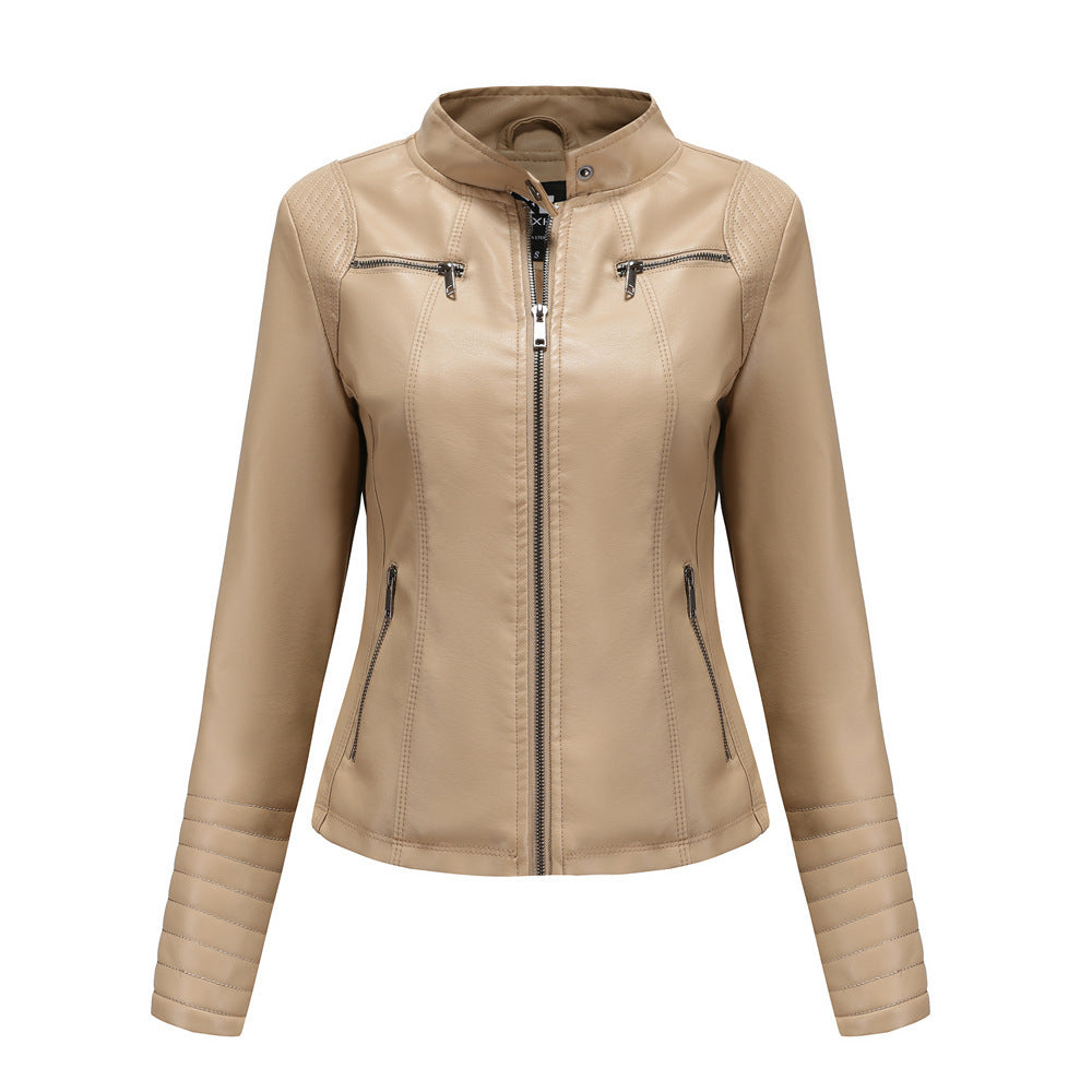 Women’s Leather Thin Motorcycle Clothing Short Chic Women’s Jacket - Apricot / S