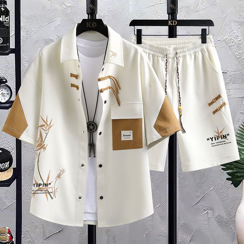 New Chinese Style National Style Suit Men’s Summer Short Sleeve Shirt Shorts Wear A Set Of Casual Sports Clothes - 2416