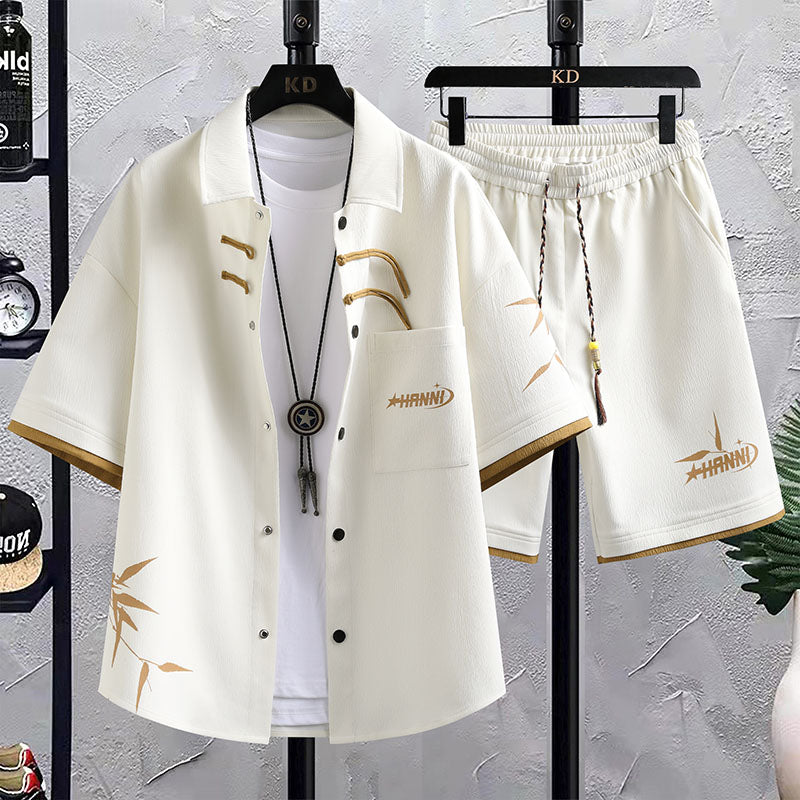 New Chinese Style National Style Suit Men’s Summer Short Sleeve Shirt Shorts Wear A Set Of Casual Sports Clothes - 2417